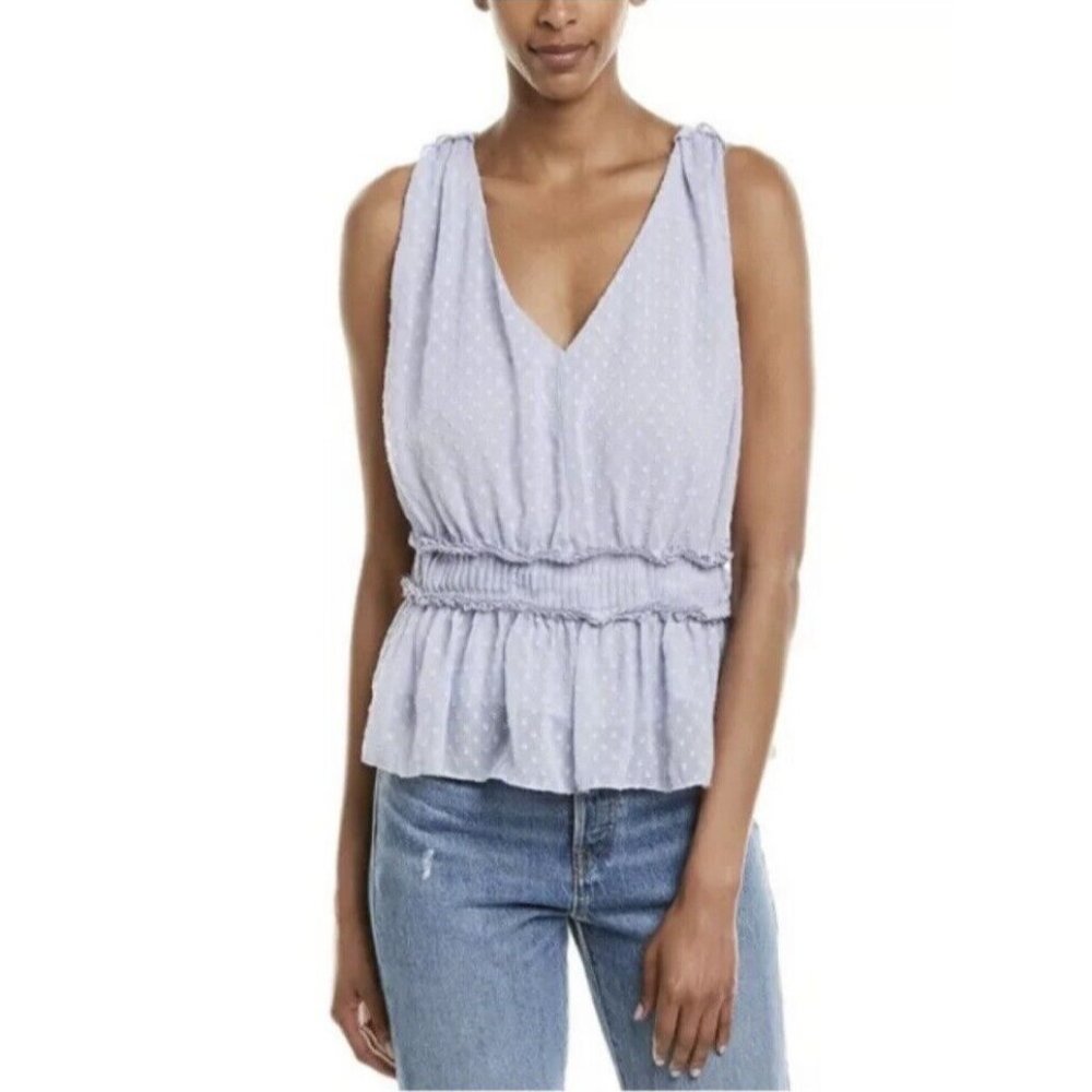 Bishop + Young Swiss Dot Ruffle Purple Tank Size Medium Lightweight NWOT